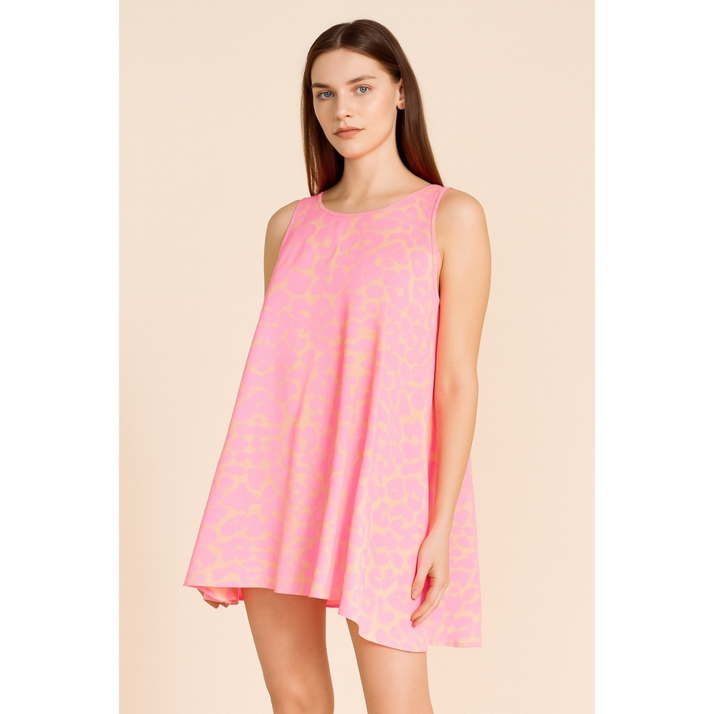 Buddy Love Adele Dress Large Pink Animal Print Sleeveless Casual Mini